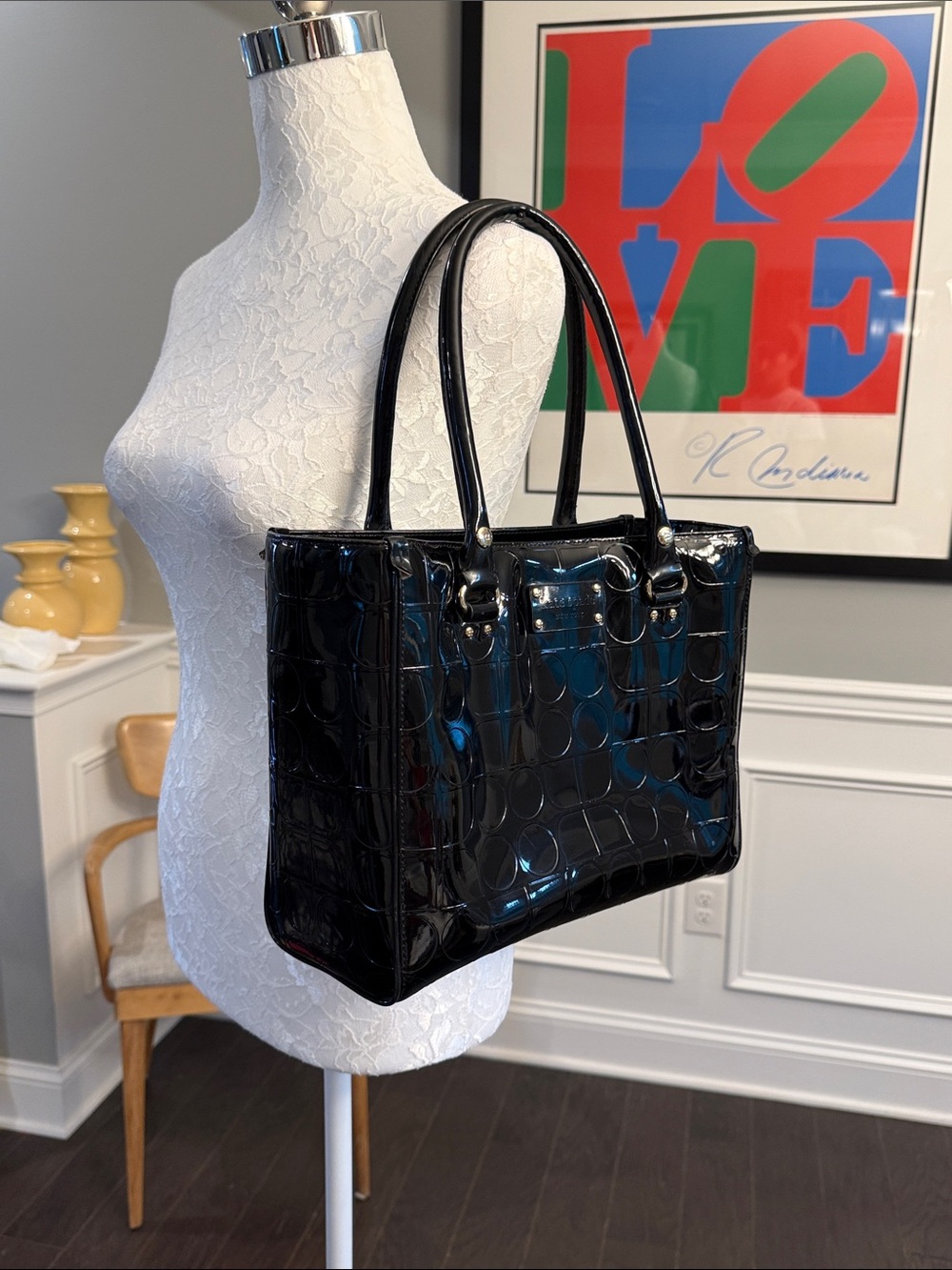 Kate Spade Y2K Glossy Black Embossed Tote
